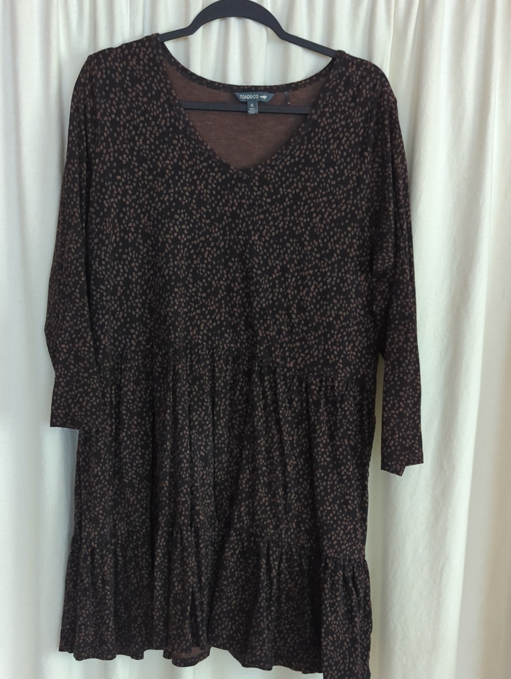 Toad&Co Black And Brown Printed V-Neck Tiered Dress